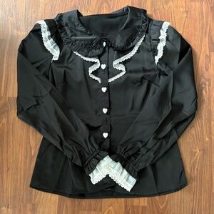 Black Lace-Trim Heart Button Blouse, Liz Lisa Dupe